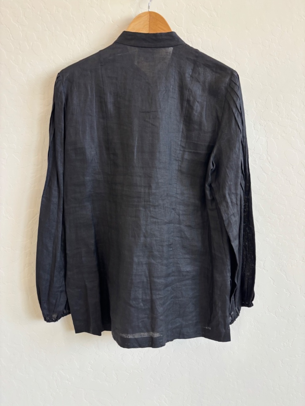 Worth New York 100% Linen Pintuck Bib Front Tunic Blouse - Black , Sz Medium - Picture 6 of 10
